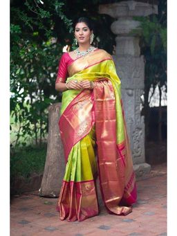 Anjaneya Sarees - Green Designer Banarasi Silk Kanjivaram Saree with Unstitched Blouse