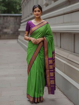 Anjaneya Sarees - Green Designer Banarasi Silk Kanjivaram Saree with Unstitched Blouse