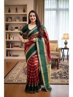 Anjaneya Sarees - Red Designer Banarasi Silk Kanjivaram Saree with Unstitched Blouse