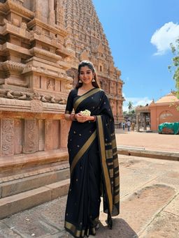 Anjaneya Sarees - Black Designer Banarasi Silk Kanjivaram Saree with Unstitched Blouse