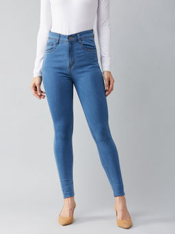 DOLCE CRUDO - Womens Blue Skinny High Rise Distressed Regular Length Denim Jeans