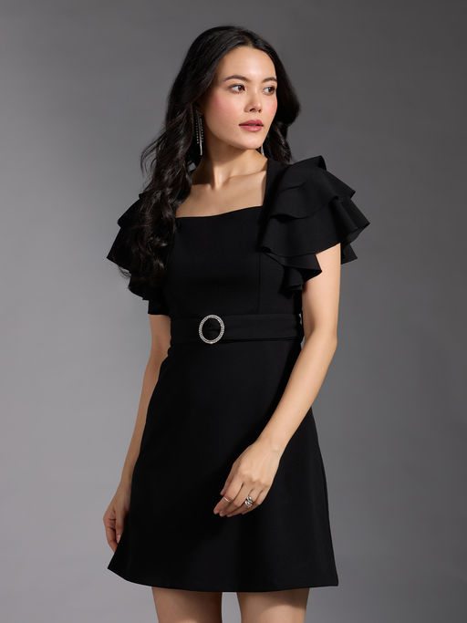 twenty dresses by nykaa fashion Buy Twenty Dresses by Nykaa Fashion Black Solid Ruffle Sleeves Sheath Mini  Dress (XS) Online