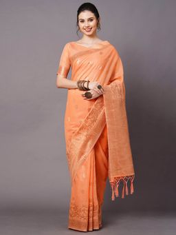 Odette - Peach Festive Cotton Silk Woven Design Saree with Unstitched Blouse