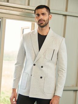 MR BUTTON - Grey Textured Single Breasted Casual Blazer