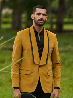 MR BUTTON - Mustard Slim Fit Single Breasted Velvet Casual Blazer