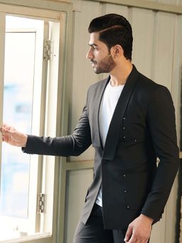 MR BUTTON - Black Slim Fit Shawl Single Breasted Casual Blazer