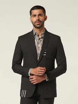 MR BUTTON - Black Single Breasted Slim Fit Casual Blazer