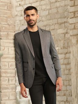 MR BUTTON - Grey Textured Slim Fit Single Breasted Casual Blazer