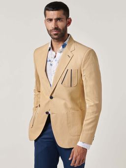 MR BUTTON - Beige Slim Fit Single Breasted Casual Blazer