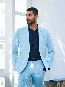 MR BUTTON - Blue Checked Slim Fit Single Breasted Casual Blazer