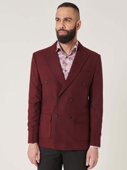MR BUTTON - Terry Rayon Wine Double Breasted Notch Lapel Formal Blazer
