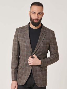 MR BUTTON - Brown Checked Slim Fit Single Breasted Casual Blazer