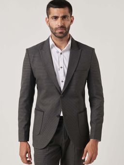 MR BUTTON - Grey Striped Slim Fit Peaked Lapel Single Breasted Blazer