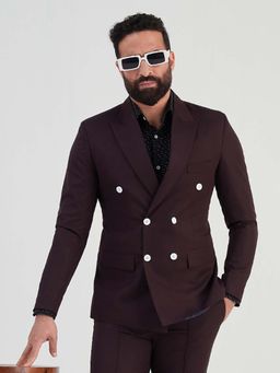 MR BUTTON - Maroon Slim Fit Double Breasted Formal Blazer