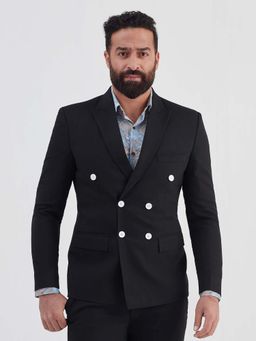 MR BUTTON - Black Men Slim Fit Double Breasted Formal Blazer
