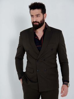 MR BUTTON - Men Olive Green Double Breasted Blazer