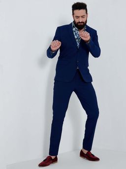 MR BUTTON - Blue Men Slim Fit Single Breasted Formal Blazer