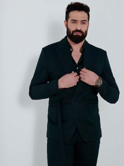 MR BUTTON - Men Green Solid Single Breasted Casual Blazer