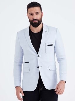 MR BUTTON - Men Light Blue Checked Patterned Slim Fit Single Breasted Casual Blazer