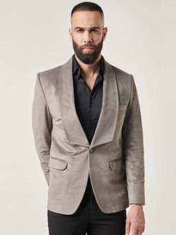 MR BUTTON - Grey Slim Fit Single Breasted Broad Lapel Blazer