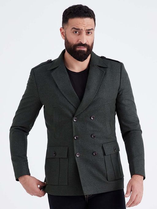 MR BUTTON Grey Double Breasted Casual Tweed Blazer