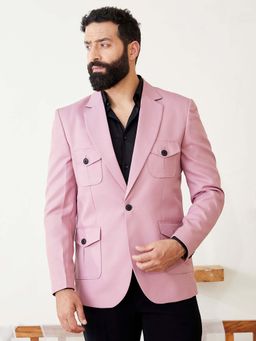 MR BUTTON - Men Pink Tailored Fit Single Breasted Formal Blazer