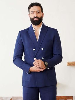 MR BUTTON - Men Navy Blue Tailored Fit Double Breasted Blazer