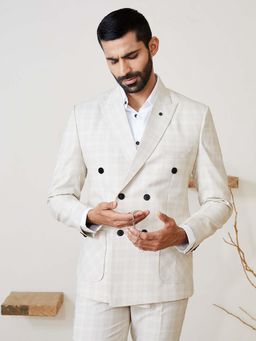 MR BUTTON - Beige Single Breasted Checked Tailored Fit Anthem Blazer