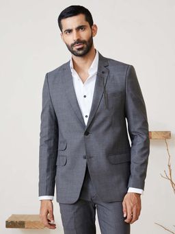 MR BUTTON - Men Grey Tailored Fit Single Breasted Formal Blazer
