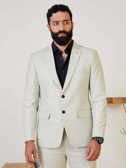 MR BUTTON - Striped Pista Green Tailored Fit Single Breasted Blazer