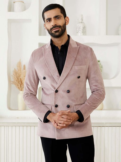 MR BUTTON Men Pink Tailored Fit Double Breasted Blazer