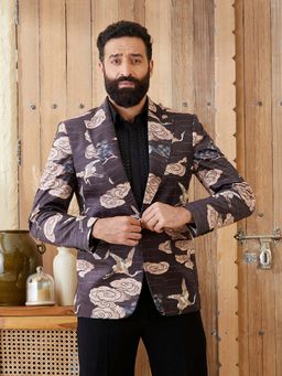MR BUTTON - Brown Printed Tailored Fit Single Breasted Blazer