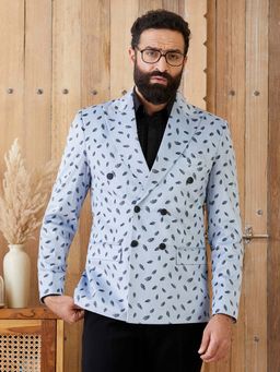 MR BUTTON - Men Blue Printed Tailored Fit Single Breasted Blazer