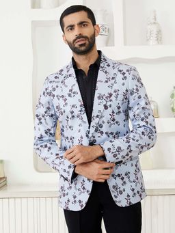 MR BUTTON - Men Grey Printed Tailored Fit Single Breasted Blazer
