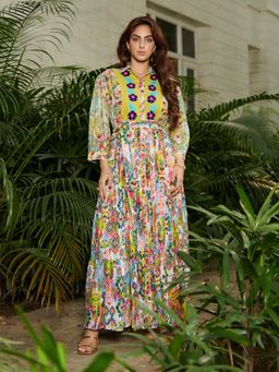 CINCIN Fashion - Multicolor Printed Floral Maxi Dress and Belt (Set of 2)