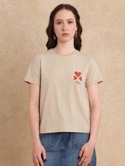 RAREISM - Sompek Beige Printed Regular T-Shirt