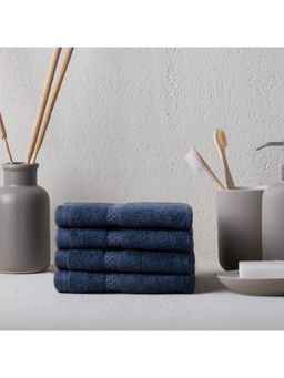 Feather & Spun - Navy Blue Bamboo Cotton - Face Towel (Pack of 4) (M)