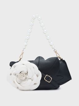 Caprese - Black Floral Clutch with Detachable Strap