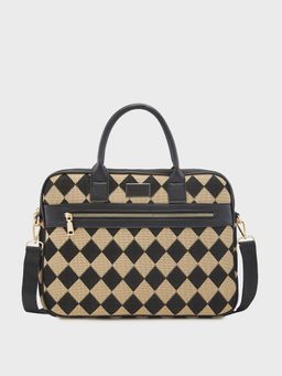 Caprese - Black Checks Laptop Bag with Detachable Strap