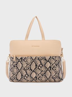Caprese - Beige Animal Print Laptop Bag with Detachable Strap