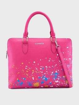 Caprese - Pink Abstract Laptop Bag with Detachable Strap
