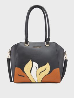 Caprese - Black Floral Hand Bag with Detachable Strap (Set of 2)