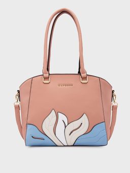 Caprese - Pink Floral Hand Bag with Detachable Strap (Set of 2)