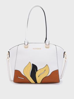 Caprese - White Floral Hand Bag with Detachable Strap (Set of 2)