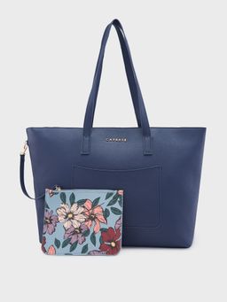 Caprese - Blue Solid Hand Bag with Pouch (Set of 2)