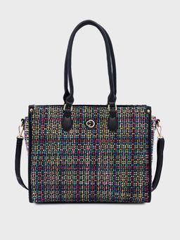 Caprese - Black Self Design Hand Bag with Detachable Strap (Set of 2)