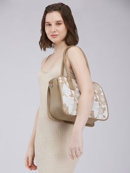 Caprese - Beige Printed Hand Bag with Detachable Strap (Set of 2)
