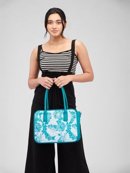 Caprese - Blue Printed Hand Bag with Detachable Strap (Set of 2)