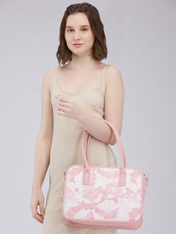 Caprese - Pink Printed Hand Bag with Detachable Strap (Set of 2)