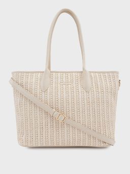 Caprese - Beige Textured Hand Bag with Detachable Strap (Set of 2)